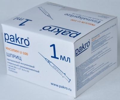 1 мл трехкомпонентный шприц Pakro инсулиновый U100 , с иглой 0,3х13, 100 шт купить оптом в Оренбурге